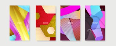 Renkli soyut arka plan. Metin için kopya alanı olan asgari moda tarzında soyut yaratıcı arka planların vektör kümesi - sosyal medya hikayeleri için tasarım şablonları