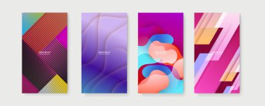 Renkli soyut arka plan. Metin için kopya alanı olan asgari moda tarzında soyut yaratıcı arka planların vektör kümesi - sosyal medya hikayeleri için tasarım şablonları