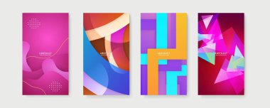 Renkli soyut arka plan. Metin için kopya alanı olan asgari moda tarzında soyut yaratıcı arka planların vektör kümesi - sosyal medya hikayeleri için tasarım şablonları
