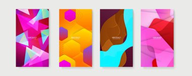Renkli soyut arka plan. Metin için kopya alanı olan asgari moda tarzında soyut yaratıcı arka planların vektör kümesi - sosyal medya hikayeleri için tasarım şablonları
