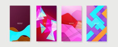 Renkli soyut arka plan. Metin için kopya alanı olan asgari moda tarzında soyut yaratıcı arka planların vektör kümesi - sosyal medya hikayeleri için tasarım şablonları