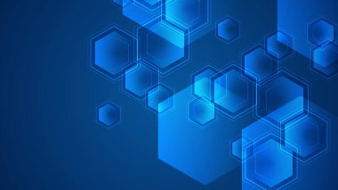 Çeşitli teknolojik elementlerle mavi arka plan. Yüksek teknoloji bilgisayar dijital teknoloji konsepti. Soyut teknoloji iletişimi. Altıgen parlak çizgiler. Karanlık arkaplan üzerinde hız ve hareket bulanıklığı.