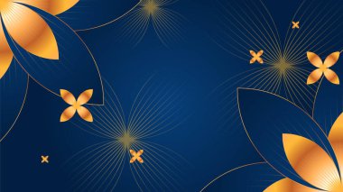 Özet mavi ve altın şekilli arka plan yapraklar ve çiçeklerle