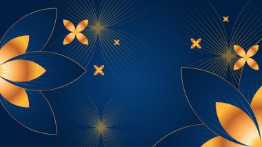 Özet mavi ve altın şekilli arka plan yapraklar ve çiçeklerle