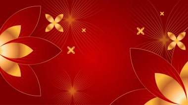 Yapraklı soyut kırmızı ve altın şekiller