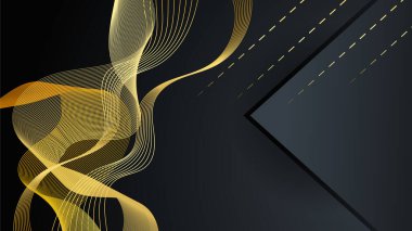 Soyut siyah ve altın çizgiler eğri dalgalı lüks arka plan