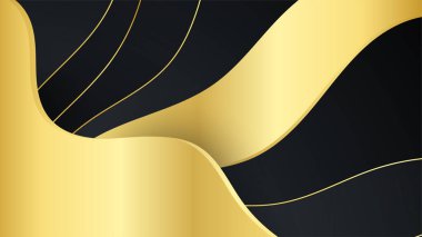 Soyut siyah ve altın çizgiler eğri dalgalı lüks arka plan