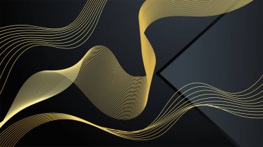 Soyut siyah ve altın çizgiler eğri dalgalı lüks arka plan