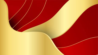 Soyut kırmızı ve altın şekiller eğri dalgalı arkaplan