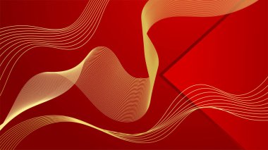 Soyut kırmızı ve altın şekiller eğri dalgalı arkaplan