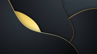 Soyut siyah ve altın renkli lüks geometrik şekiller eğri dalgalı arkaplan
