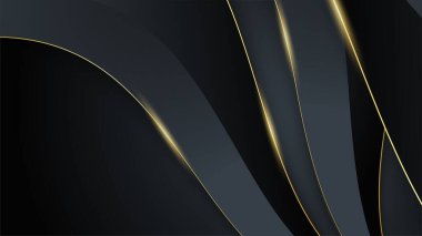 Soyut siyah ve altın renkli lüks geometrik şekiller eğri dalgalı arkaplan