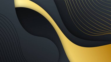 Soyut siyah ve altın renkli lüks geometrik şekiller eğri dalgalı arkaplan