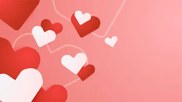 红色背景 有爱心的心形 情人节的设计模板 — 图库矢量图片#