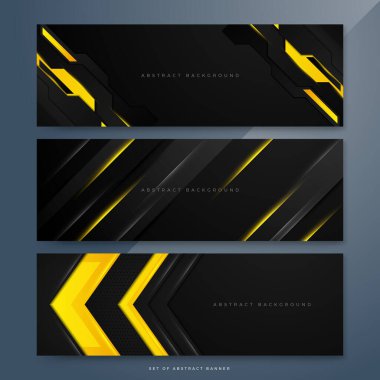 Teknoloji sektörü konsepti, çizgi, ok ve yarım ton tarzında siyah ve sarı pankart. Poster, sertifika, sunum, iniş sayfası için duvar kağıdı