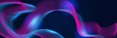 Soyut kırmızı mavi ve pembe mor dalga parçacık arkaplanı. Çizgi manzaralı dalgalar. Dijital veri yapısı. Geleceğin ağ desenli görselleştirmesi. Teknoloji vektör illüstrasyonu.