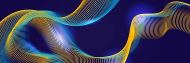 Parlayan dalgalı mavi turuncu soyut arka plan. Parlak hareketli çizgiler tasarım elemanı. Modern gradyan dalga çizgileri. Gelecekçi teknoloji konsepti. Vektör illüstrasyonu