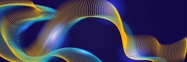 Parlayan dalgalı mavi turuncu soyut arka plan. Parlak hareketli çizgiler tasarım elemanı. Modern gradyan dalga çizgileri. Gelecekçi teknoloji konsepti. Vektör illüstrasyonu