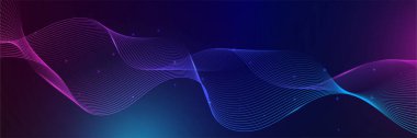 Mavi ve pembe renkli soyut vektör dalga çizgisi kavram teknolojisi, müzik, bilim, yapay zeka, teknoloji gibi tasarım unsurları için siyah zemin üzerinde izole edilmiş.