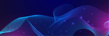 Mavi ve pembe renkli soyut vektör dalga çizgisi kavram teknolojisi, müzik, bilim, yapay zeka, teknoloji gibi tasarım unsurları için siyah zemin üzerinde izole edilmiş.