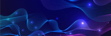 Mavi ve pembe renkli soyut vektör dalga çizgisi kavram teknolojisi, müzik, bilim, yapay zeka, teknoloji gibi tasarım unsurları için siyah zemin üzerinde izole edilmiş.