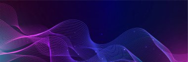 Mavi ve pembe renkli soyut vektör dalga çizgisi kavram teknolojisi, müzik, bilim, yapay zeka, teknoloji gibi tasarım unsurları için siyah zemin üzerinde izole edilmiş.