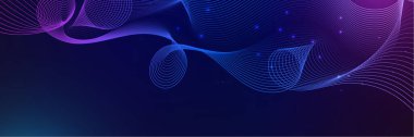 Mavi ve pembe renkli soyut vektör dalga çizgisi kavram teknolojisi, müzik, bilim, yapay zeka, teknoloji gibi tasarım unsurları için siyah zemin üzerinde izole edilmiş.