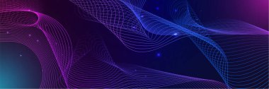 Mavi ve pembe renkli soyut vektör dalga çizgisi kavram teknolojisi, müzik, bilim, yapay zeka, teknoloji gibi tasarım unsurları için siyah zemin üzerinde izole edilmiş.