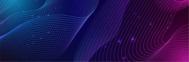 Mavi ve pembe renkli soyut vektör dalga çizgisi kavram teknolojisi, müzik, bilim, yapay zeka, teknoloji gibi tasarım unsurları için siyah zemin üzerinde izole edilmiş.