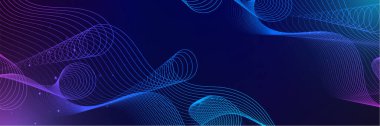 Mavi ve pembe renkli soyut vektör dalga çizgisi kavram teknolojisi, müzik, bilim, yapay zeka, teknoloji gibi tasarım unsurları için siyah zemin üzerinde izole edilmiş.