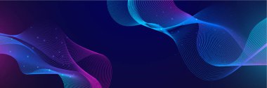 Mavi ve pembe renkli soyut vektör dalga çizgisi kavram teknolojisi, müzik, bilim, yapay zeka, teknoloji gibi tasarım unsurları için siyah zemin üzerinde izole edilmiş.