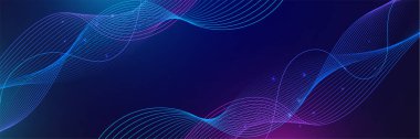 Mavi ve pembe renkli soyut vektör dalga çizgisi kavram teknolojisi, müzik, bilim, yapay zeka, teknoloji gibi tasarım unsurları için siyah zemin üzerinde izole edilmiş.