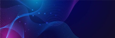 Mavi ve pembe renkli soyut vektör dalga çizgisi kavram teknolojisi, müzik, bilim, yapay zeka, teknoloji gibi tasarım unsurları için siyah zemin üzerinde izole edilmiş.