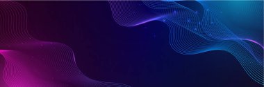 Mavi ve pembe renkli soyut vektör dalga çizgisi kavram teknolojisi, müzik, bilim, yapay zeka, teknoloji gibi tasarım unsurları için siyah zemin üzerinde izole edilmiş.
