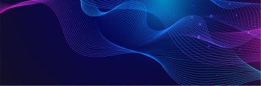 Mavi ve pembe renkli soyut vektör dalga çizgisi kavram teknolojisi, müzik, bilim, yapay zeka, teknoloji gibi tasarım unsurları için siyah zemin üzerinde izole edilmiş.