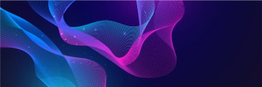Mavi ve pembe renkli soyut vektör dalga çizgisi kavram teknolojisi, müzik, bilim, yapay zeka, teknoloji gibi tasarım unsurları için siyah zemin üzerinde izole edilmiş.