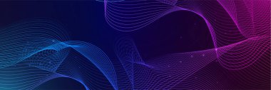 Mavi ve pembe renkli soyut vektör dalga çizgisi kavram teknolojisi, müzik, bilim, yapay zeka, teknoloji gibi tasarım unsurları için siyah zemin üzerinde izole edilmiş.
