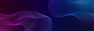 Mavi ve pembe renkli soyut vektör dalga çizgisi kavram teknolojisi, müzik, bilim, yapay zeka, teknoloji gibi tasarım unsurları için siyah zemin üzerinde izole edilmiş.