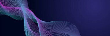 Parlayan dalgalı koyu soyut bir arka plan. Parlak hareketli çizgiler tasarım elemanı. Modern mor eğimli dalga çizgileri. Gelecekçi teknoloji konsepti. Vektör illüstrasyonu
