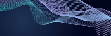 Parlayan dalgalı koyu soyut bir arka plan. Parlak hareketli çizgiler tasarım elemanı. Modern mor eğimli dalga çizgileri. Gelecekçi teknoloji konsepti. Vektör illüstrasyonu