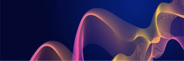Parlayan dalgalı koyu soyut bir arka plan. Parlak hareketli çizgiler tasarım elemanı. Modern mor eğimli dalga çizgileri. Gelecekçi teknoloji konsepti. Vektör illüstrasyonu