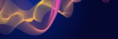 Parlayan dalgalı koyu soyut bir arka plan. Parlak hareketli çizgiler tasarım elemanı. Modern mor eğimli dalga çizgileri. Gelecekçi teknoloji konsepti. Vektör illüstrasyonu