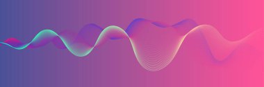Parlayan dalgalı koyu soyut bir arka plan. Parlak hareketli çizgiler tasarım elemanı. Modern mor eğimli dalga çizgileri. Gelecekçi teknoloji konsepti. Vektör illüstrasyonu