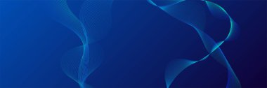 Parlak dalgalı çizgileri olan soyut modern mavi eğimli arkaplan. Gelecekçi teknoloji konsepti. Dinamik dalgalar elementleri. Parlak mavi dalga çizgileri. Poster, afiş, broşür, web sitesi