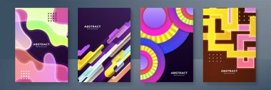 Asgari renkli gradyan soyut tasarımı olan kapaklar. Geometrik çizgili sanat tasarımı. Banner, Placard, Poster, Flyer vs. için serin geometrik arkaplan.