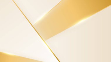 Beyaz ve bej renkli parlak şekilli soyut altın arkaplan. Krem rengi arka planda altın çizgiler lüks. Altın renkli, gerçekçi kağıt kesim tarzı 3D. Vektör illüstrasyonu