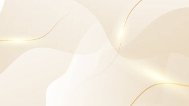 Beyaz ve bej renkli parlak şekilli soyut altın arkaplan. Krem rengi arka planda altın çizgiler lüks. Altın renkli, gerçekçi kağıt kesim tarzı 3D. Vektör illüstrasyonu