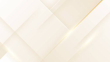 Beyaz ve bej renkli parlak şekilli soyut altın arkaplan. Krem rengi arka planda altın çizgiler lüks. Altın renkli, gerçekçi kağıt kesim tarzı 3D. Vektör illüstrasyonu