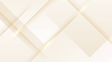 Beyaz ve bej renkli parlak şekilli soyut altın arkaplan. Krem rengi arka planda altın çizgiler lüks. Altın renkli, gerçekçi kağıt kesim tarzı 3D. Vektör illüstrasyonu