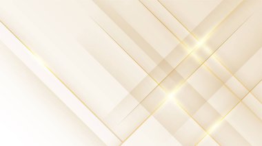Beyaz ve bej renkli parlak şekilli soyut altın arkaplan. Krem rengi arka planda altın çizgiler lüks. Altın renkli, gerçekçi kağıt kesim tarzı 3D. Vektör illüstrasyonu